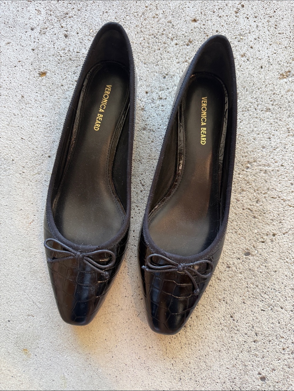 Veronica Beard Black Croc-Textured block kitten heels